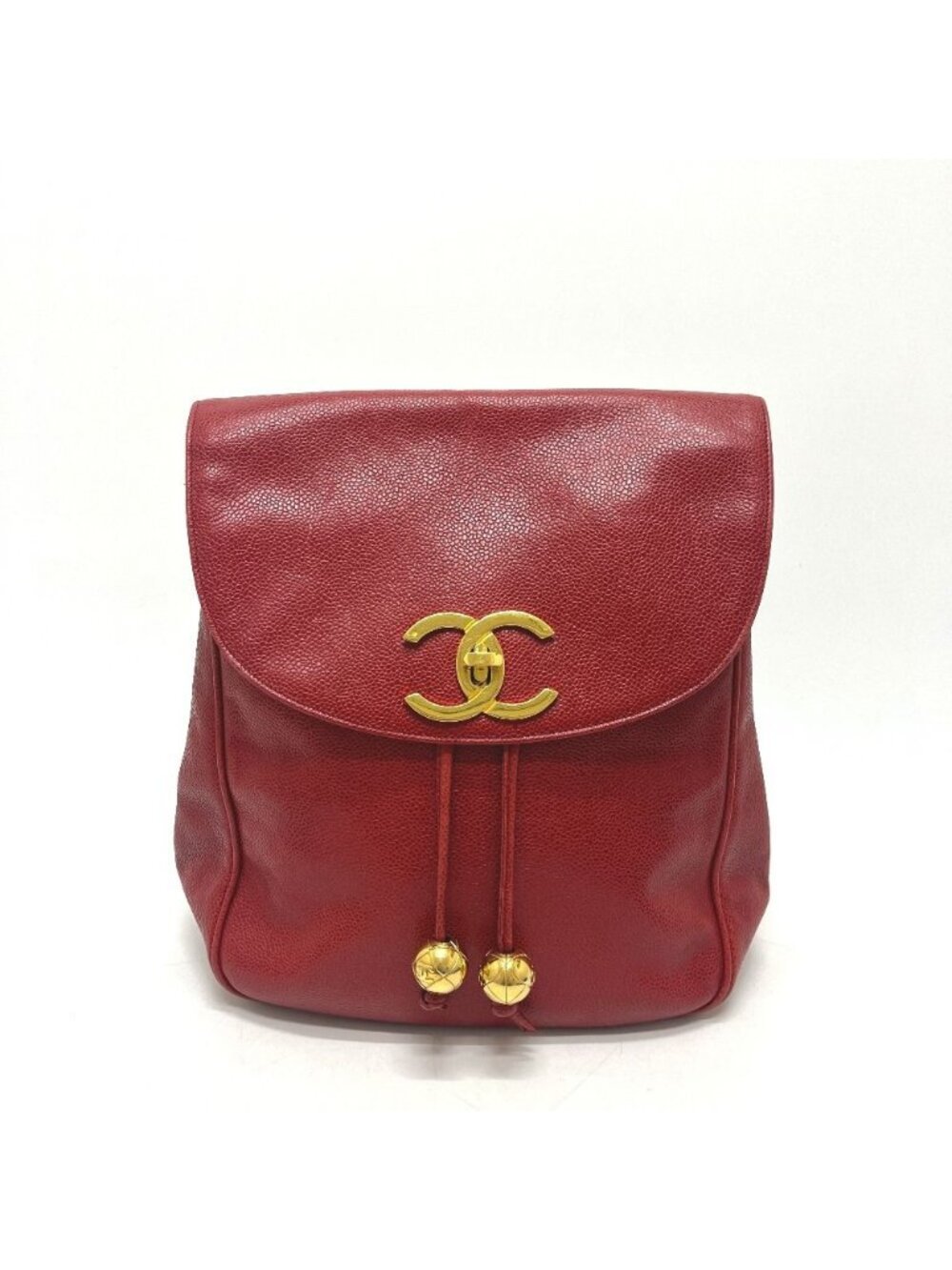 Chanel Backpack Sac CC Logo Caviar Leather Red